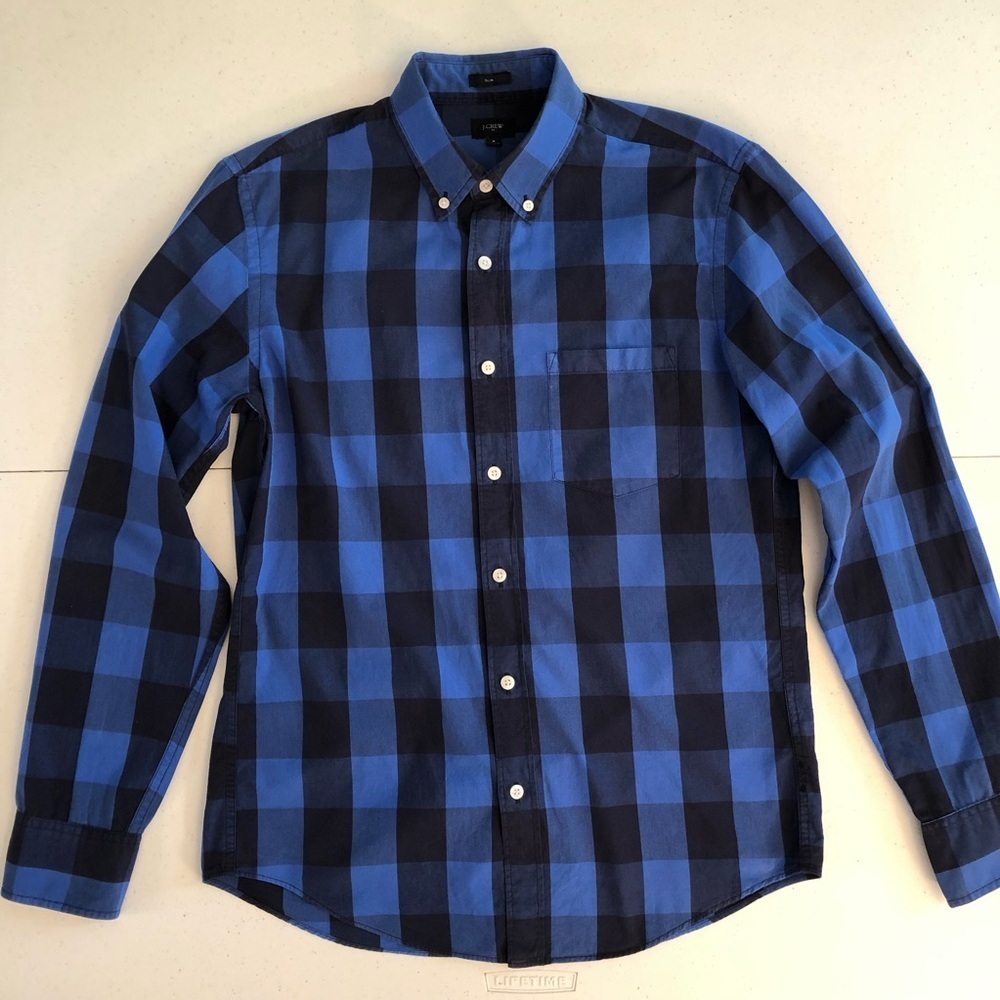 J Crew Men's Blue Plaid Long Sleeve Shirt Size M (Slim)